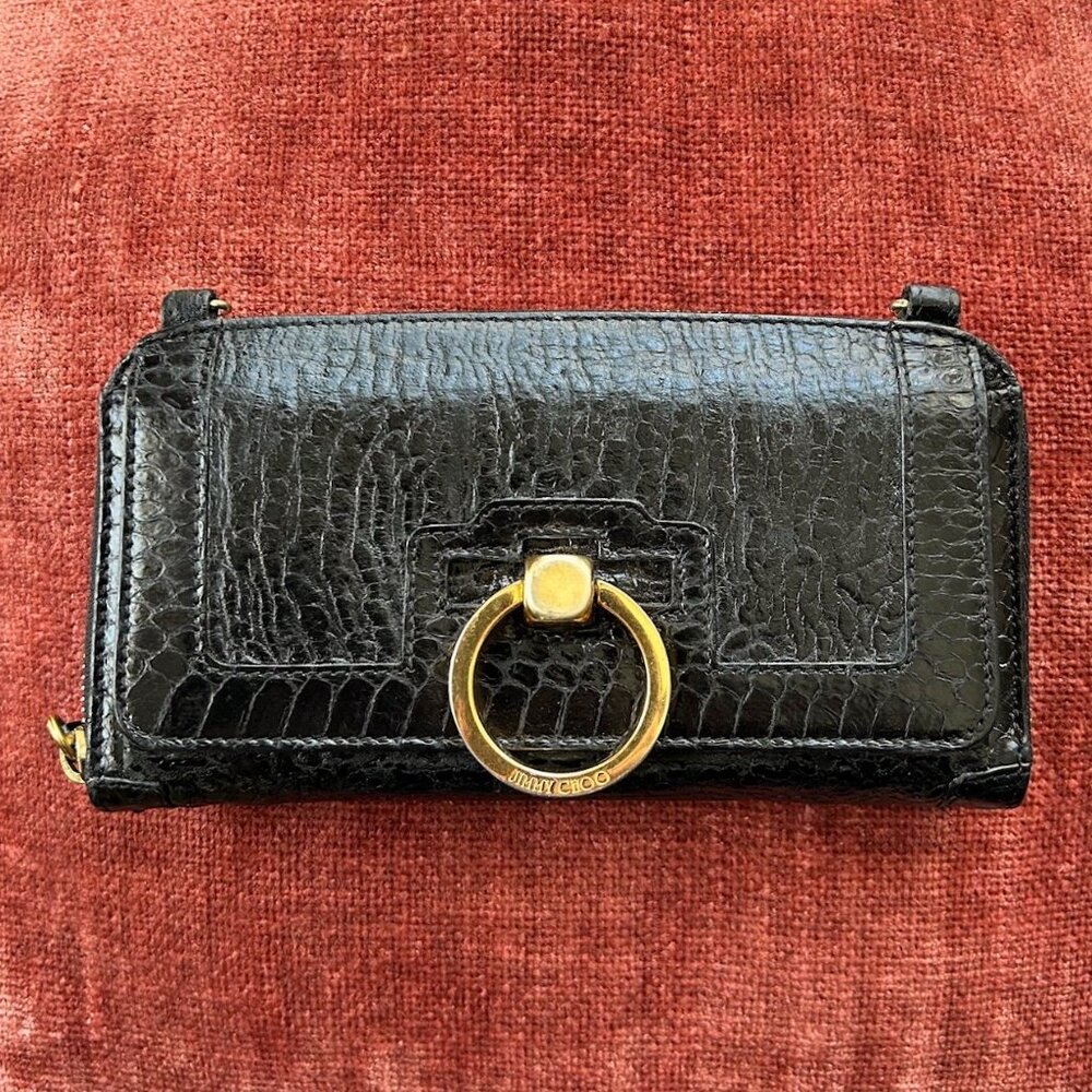 JIMMY CHOO Door Knocker Clutch Wallet with Chain, Black - Picture 4 of 12